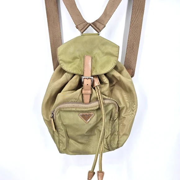 Prada Green Nylon Backpack W/ Brown Leather Trim Camouflage Green Prada Speedrock Re-nylon And Leather  main image 3